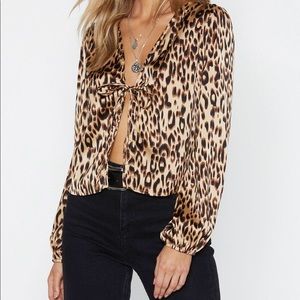Nasty Gal Leopard Tie Front Blouse Size 6 NWT